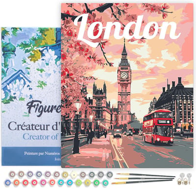 Figured'Art Schilderen op Nummer Volwassenen met lijst Reisposter Londen in Bloei - Handwerk acrylverf Kit DIY Compleet - 40x50cm Canvas al ingelijst