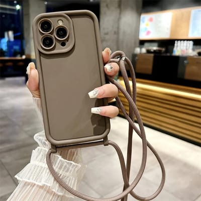 Crossbody Verstelbare Lanyard Strap Touw Zachte Hoes Voor iPhone 16 15 Pro Max 14 13 12 11 X XR XS 8 Plus Schokbestendige Siliconen Cover iPhone 13 Pro gray