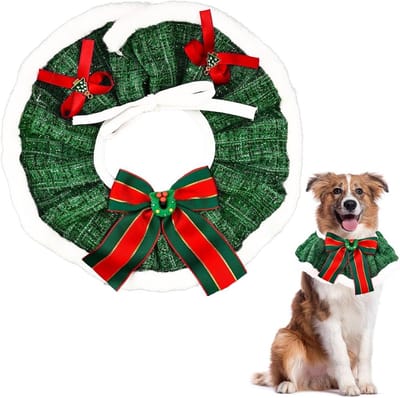 SnelShoppen - Kerstbandana voor Kleine Honden, Feestelijke Huis Tiesjaal, Verstelbare Party Bib Set, Wasbaar Dierenaccessoire (Hals: 35-45cm/Groen-L)