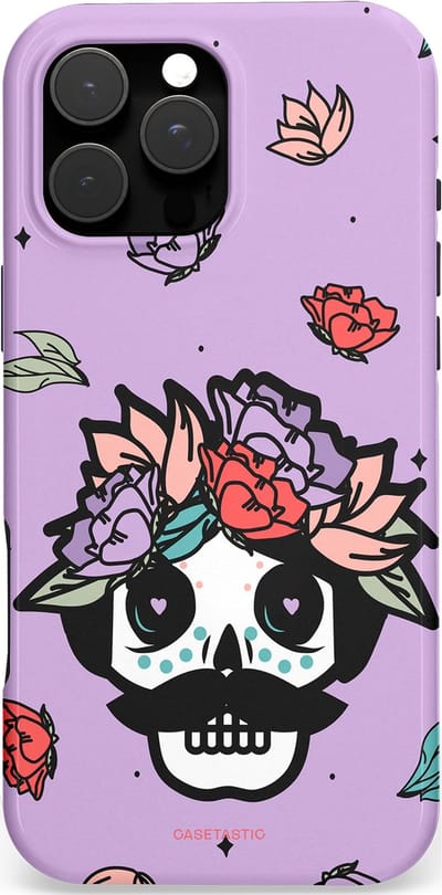 Casetastic hoesje geschikt voor Apple iPhone 16 Pro Max - MagSafe - Dubbellaagse bescherming - Schedel Snor - Fashion Case - Lila Zwart