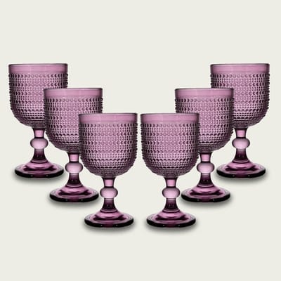 Arca SERENITY DUE Wijn/Waterglas op voet 330ml, paars, set van 6 stuks, verpakt in een giftbox