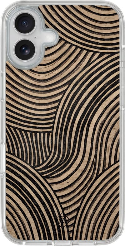 Casimoda® hoesje - Geschikt voor iPhone 16 - Ebony Waves - 2-in-1 case - Schokbestendig - Water - Verhoogde randen - Bruin/beige, Transparant