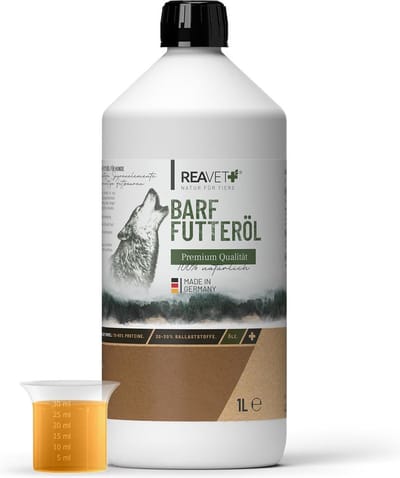 ReaVET Premium BARF voederolie - Lijnolie, hennepolie, zwarte komijnolie, mariadistelolie en zalmolie - 1 liter