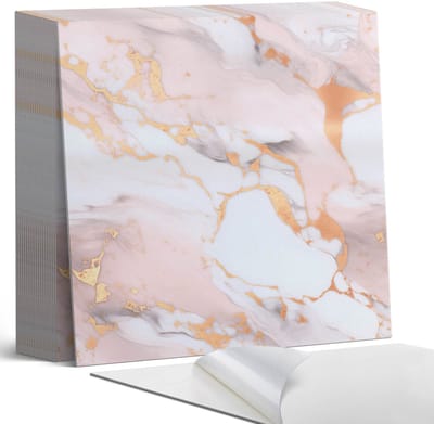 Coloray Plaktegels - Marmerpatroon met accenten Zelfklevende Tegels - 20 cm x 20 cm - Beige Plaktegels - 20 stuks - Vierkant PVC Tegels - Plaktegels Badkamer - Plaktegels Vloer - Vinyl Tegels Zelfklevend - Wandtegel Zelfklevend