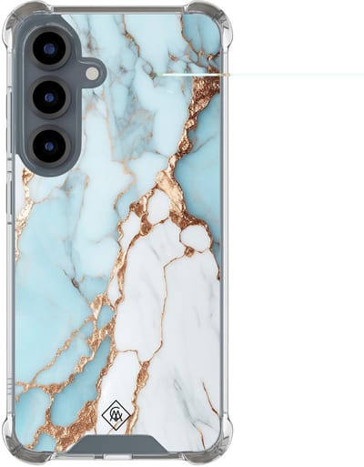 Casimoda® hoesje - Geschikt voor Samsung Galaxy S25 - Marmer Lichtblauw - Shockproof case - Extra sterk - TPU/polycarbonaat - Blauw, Transparant