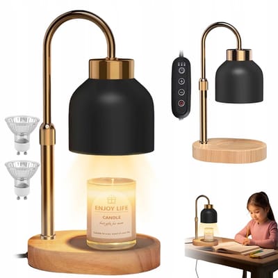 Elektrische Kaarsverwarmer - Candle Warmer Lamp Dimbaar - 3 Standen Timer - In Hoogte Verstelbaar - Houten Voet - Zwart