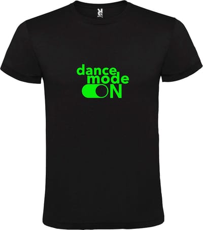 Zwart T-Shirt met “ Dance Mode On “ afbeelding Neon Groen Size XS