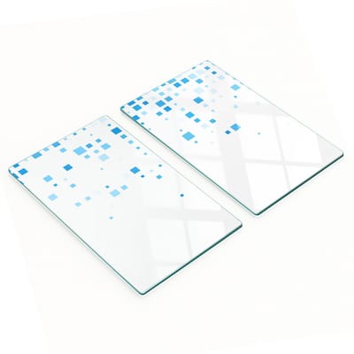 Duurzame en stijlvolle glazen borden met een blauw vierkant patroon, 2x30x52 cm