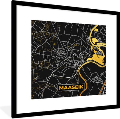 Fotolijst incl. Poster - Kaart - Maaseik - Plattegrond - Stadskaart - Goud - 40x40 cm - Posterlijst
