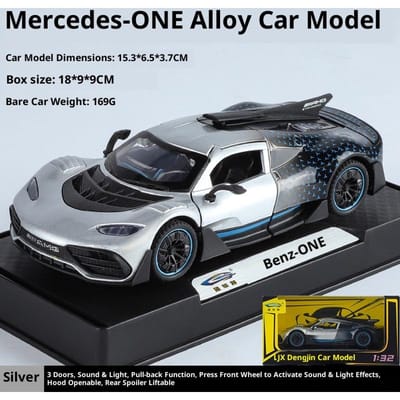 1:32 Schaal Amg One Sportwagen Model - Legering Diecast Voertuig Met Openende Deuren Geluid Licht Effecten Pull Back Kracht Kinder Speelgoed Auto gray