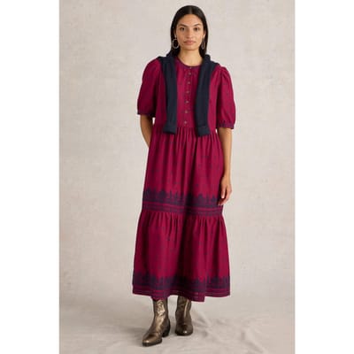 White Stuff Polly Embroidered Dress Red Multi Maat: 20 | Blousejurken Outlet | Dames | Rood