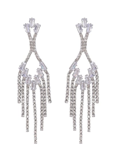 AVANT-GARDE PARIS Elegant Sparkling Chain Earrings - Zilver - 1.9cm X 7.1cm - Rhodium Plated - Post and Back Closure