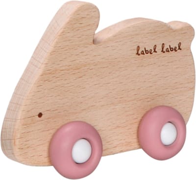 Label Label Konijn Roze Hout & Silicone Bijtspeeltje op Wielen LLST-15218