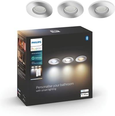 Philips Hue Adore badkamerinbouwspot - warm tot koelwit licht – 3-pack - 1 dimmer switch - chroom