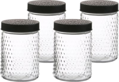 Urban Living Voorraadpot/bewaarpot Roma - 4x - 1L - glas - zwart - D12 x H17 cm