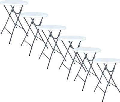 BRASQ Statafel Wit/Grijs – Ø80 x 110 cm – Set van 6 – Staantafel – Partytafel – Bartafel – Voor Binnen en Buiten – Vouwtafel – Inklapbaar – Kunststof en Metaal