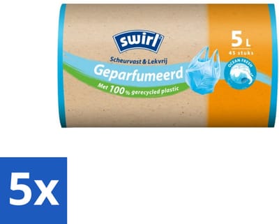 5 x Swirl – Pedaalemmerzakken – Geparfumeerd Ocean Fresh – 5 L – 45 zakken - Koffie - Koffiezetapparaat - Koffiezetapparaat