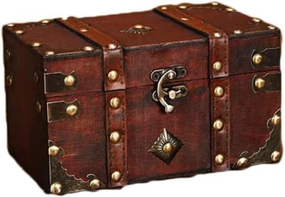 Houten schatkist - Opbergdoos sieraden - Sieraden organiseren - Handgemaakt antiek design - Klein formaat 10x18x11cm - Bruin