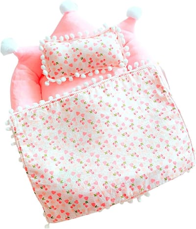 Poppen Beddengoed Set - Poppen Accessoires - Rollenspel Stimuleren - Decoratief Speelmeubel - 34 x 32 x 6 cm - Roze