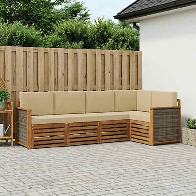 vidaXL - Buiten - bank - set - 4 - st - Naturel - Massief - Acacia - Hout - en - Polyester