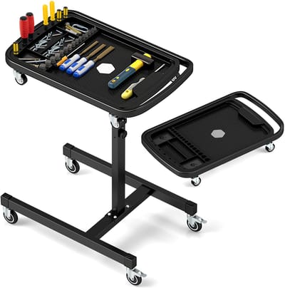 COSTWAY 2-in-1 gereedschapstafel, oprolbaar, in hoogte verstelbare werktafel met afneembaar vak, mechanische gereedschapswagen voor garage, werkplaats, reparatiewinkel, tot 60 kg belasting