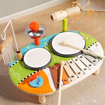 6-in-1 educatief percussiespeelgoed voor kinderen —xylofoon, windgong, muziekset voor peuters, zintuiglijk speelgoed — Montessori muziekinstrumenten — geschikt als cadeau voor kinderen vanaf 1 jaar