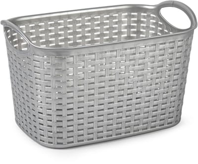 Plasticforte opbergmand kastmandje - 6,4 liter - zilver - kunststof - 19 x 29 x 18 cm - manden