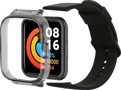 kwmobile smartwatch bandje geschikt voor Xiaomi Redmi Watch 2 Lite band - Met schermrand sporthorloge bescherming - Silicone en kunststof in zwart
