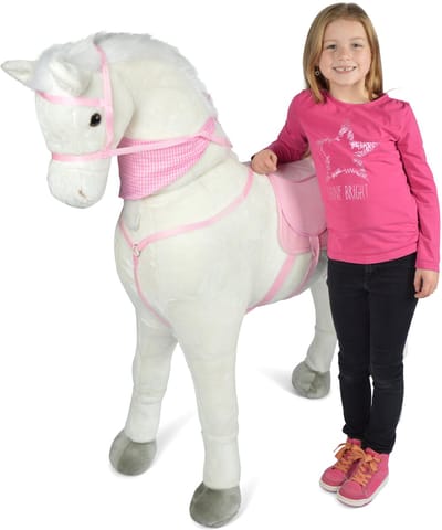 Pink Papaya Reuzen XXL Paard voor Kinderen - Luna - 125cm Pluchen Paard - Bijna Levensgroot Speelgoed Paard om op te Rijden en Zitten - tot 100 kg Belastbaar - Maakt Geluiden - met Kleine Borstel