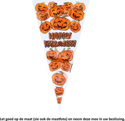 50 puntzakken Pompoen - Kado - Feestje - 17 x 34 cm - Pumpkin - Griezelen - Halloween - Trick or treat - Cellofaan Plastic Traktatie Kado Zakjes - Snoepzakjes - Koekzakjes - Koekje - Cookie Bags - Snoep Puntzak