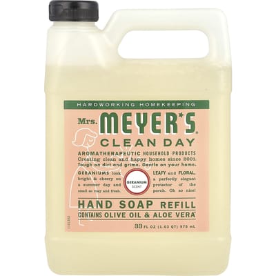 Mrs. Meyers Clean Day, Refill Hand Soap, Geranium, 33 fl oz (975 ml) beige