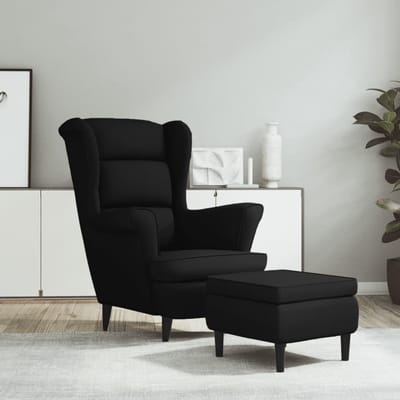 Fauteuil met voetensteun - Loungestoel relaxstoel - Comfortabel ontspannen - Vleugelvorm rugleuning - 95 x 64 x 34 cm - Zwart
