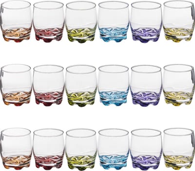 Secret de Gourmet Drinkglazen 18x stuks - waterglazen - 310 ml - kleurenmix bodem