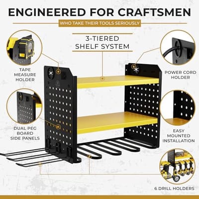 Heavy Duty Boorhouder Wandhouder - 3 Tier Metalen Handgereedschap Opbergrek voor Garage Opslag