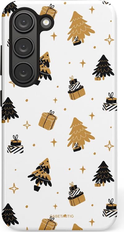 Casetastic hoesje geschikt voor Samsung Galaxy S23 - Dubbellaagse bescherming - Kerst met Cadeautjes - Fashion Case - Wit Beige Donkergrijs