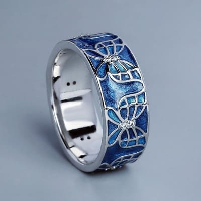 Koninklijk Blauw Retro Literaire Paleis Stijl Emaille Vlinder Dames Ring Oorbellen Ring Set No. 10 gray