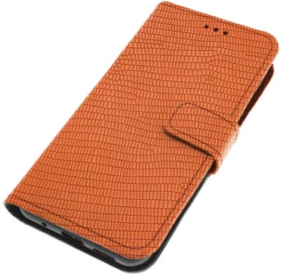 Echt leer hoesje geschikt voor Samsung Galaxy A55 (5G) Oranjebruin kalfsleer met fijne reliëfstructuur