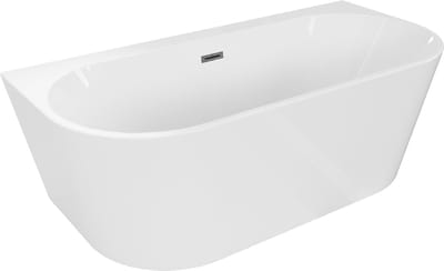Mexen Oval+ vrijstaande wandbadkuip 170 x 80 , wit, overloop gun grijs geborsteld - 52681708000-66