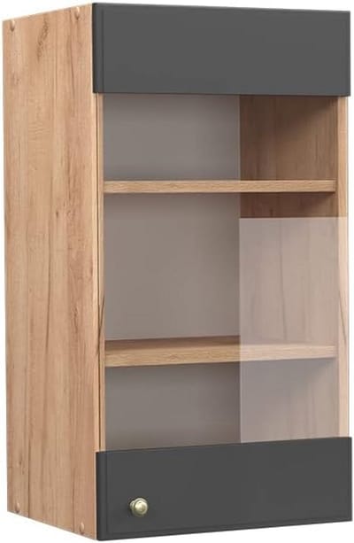 Glazen Hangkeukenkast 40 cm Antraciet en Eiken Goudkeurige Optiek