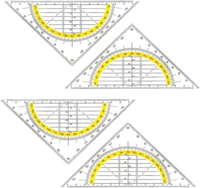 Set van 4 Driehoekslinialen 15,6 cm – Transparant Kunststof – Met Gradenboog – Nauwkeurig & Duurzaam voor School en Kantoor