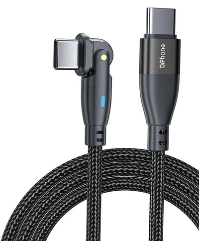 DrPhone ProCharge C2C Ultra – 3M 60W USB-C Naar USB-C Kabel - Power Delivery - Lader en Datatransmissie - 180° Rotatie - LED Indicator – Zwart