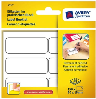 Etiketten in blok 50x19mm Permanent 150x stuks