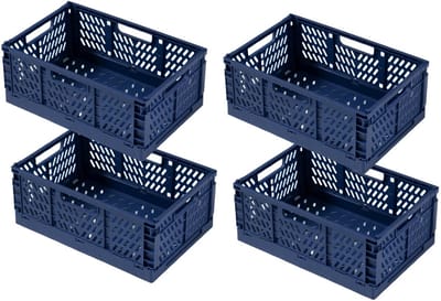 4 Kunststof Vouwdoos,Vouwkisten,Opvouwbare Opbergmand, Klapbox voor Kinderkamer,Keuken,Slaapkamer,Kantoor,Badkamer (Blauw, 30×20×12 cm)