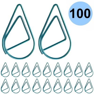 Fako Bijoux - 100x Paperclip Druppel Blauw - Druppelvormige Blauwe Paperclips - Clip Waterdrop Blauw - Sluitclip - Paperclip - Papierklem - Cadeauverpakking - Trouwen - Geboorte - 2.5cm - 100 Stuks