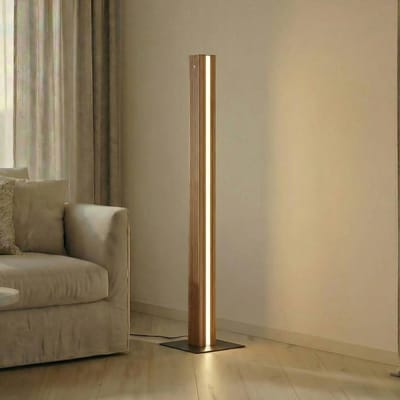 Lucande LED vloerlamp Lieske, zwart, eikenhout, dimbaar