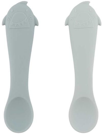 Trixie | Eerste Babylepels 2-pack – Mr. Shark – Zachte siliconen – Gemakkelijk vast te pakken – 4m+