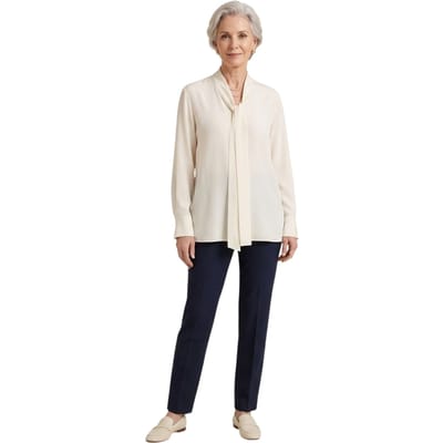 Boss Damesblouse met lange mouwen en strik in de hals (Wit)