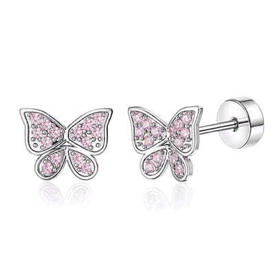 Oorbellen vlinder - meisje - RVS - licht roze - zirkonia