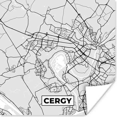 Poster Plattegrond - Kaart - Stadskaart - Frankrijk - Cergy - 100x100 cm XXL