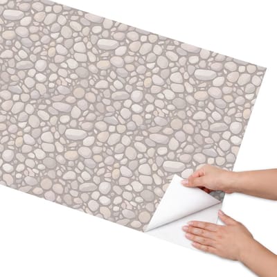 Coloray Meubel Wrap Folie - Beige Meubelfolie - 65x130 cm - Wrapfolie Keuken Mozaïek van steen - Decoratiefolie - Minimalist Meubelfolie - Meubel Wrap Folie - Woonkamer decoratie - Texturen